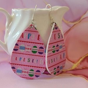 Easter Faux Leather Teardrop Earrings